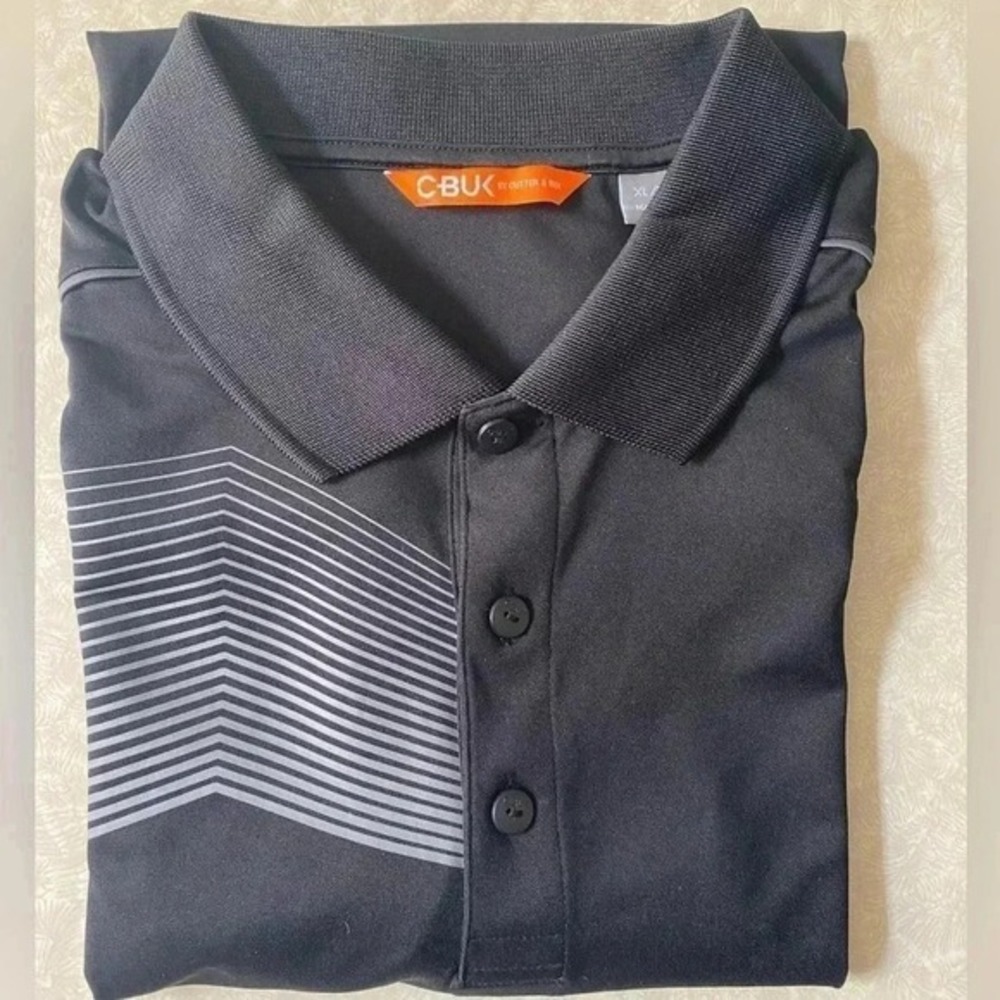 CBUK Cutter & Buck Mens XL Black Graphic Golf Polo Shirt Short Sleeve - Picture 12 of 12